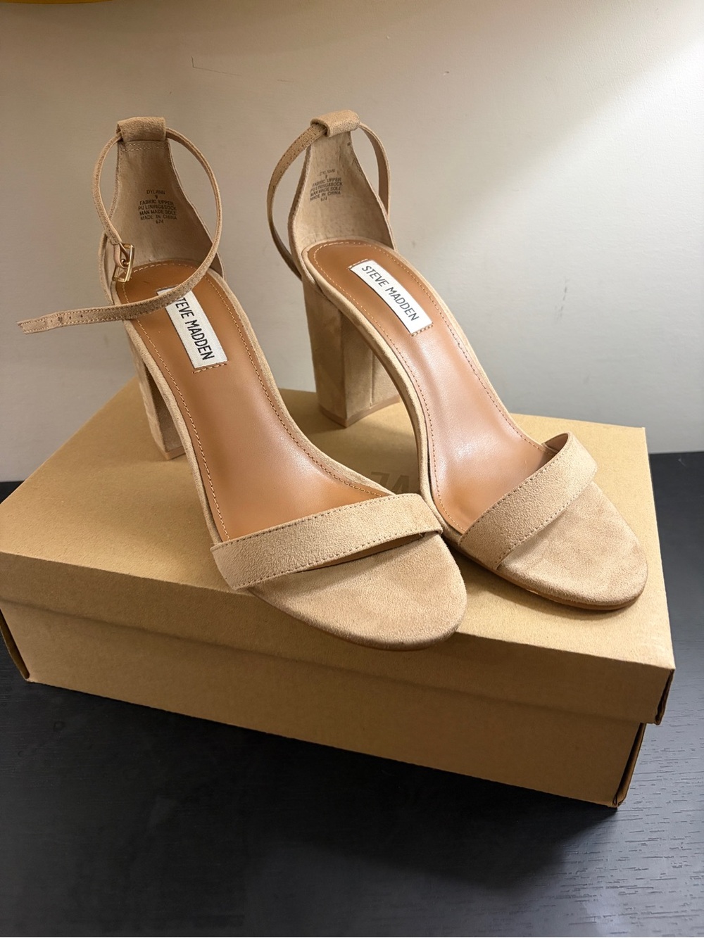 Steve Madden Dylann Blush Suede Block Heel Sandals with Ankle Strap